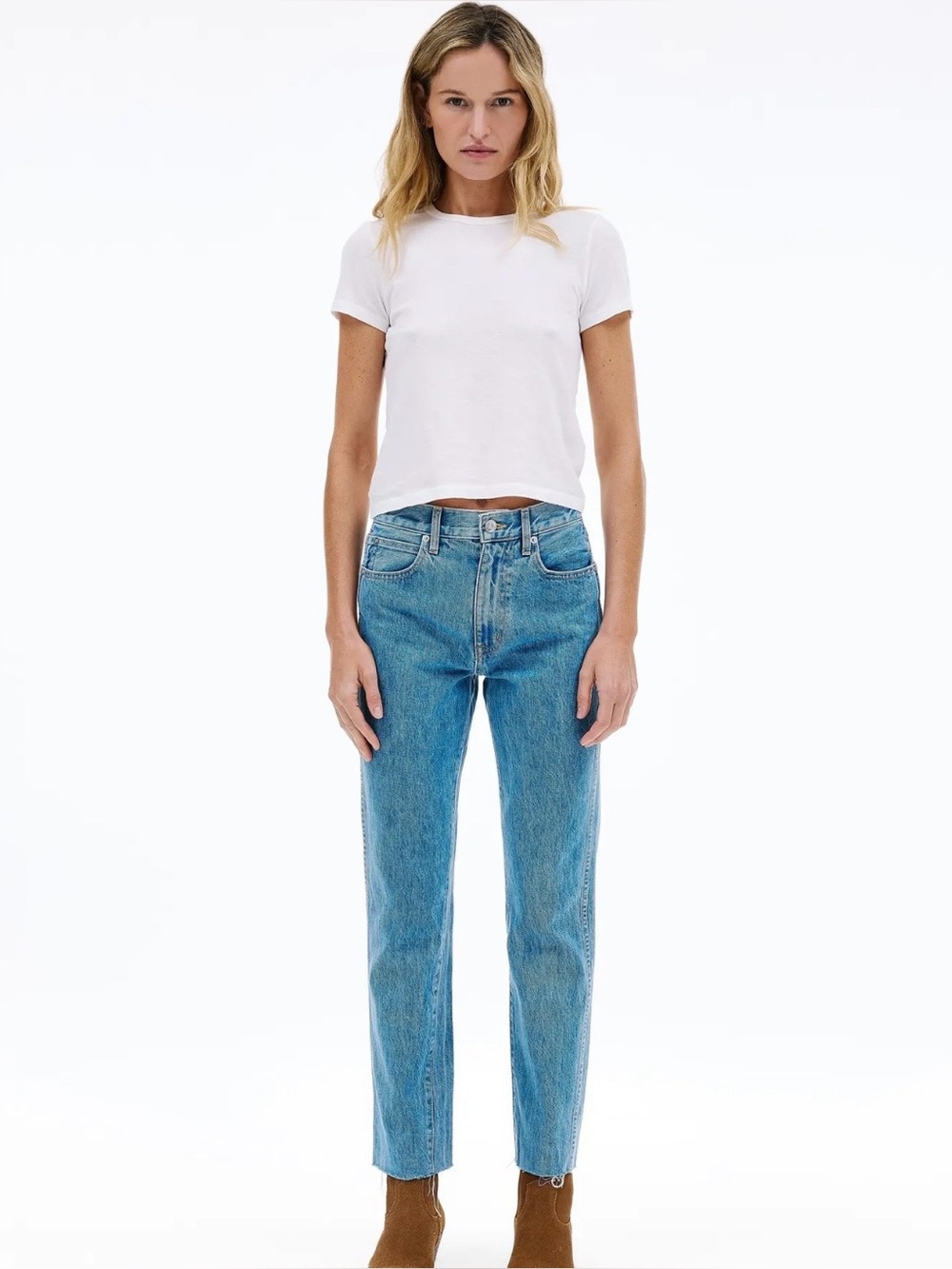 SLVRLAKE Hero Denim Jeans Women's 28 High Rise Slim Raw Hem Pacific Blue USA